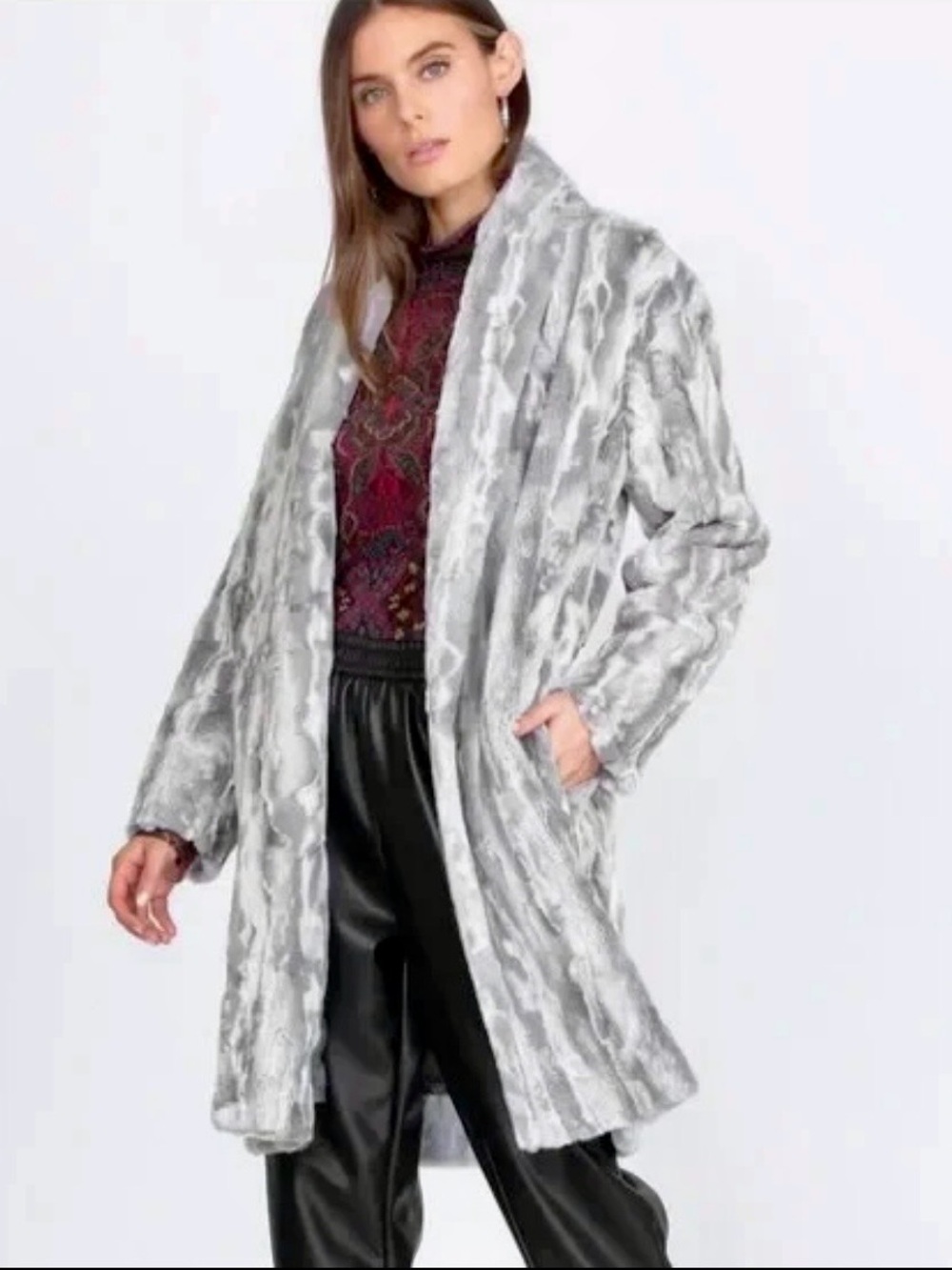 JOHNNY WAS Cloud Faux Fur Jacket Open Front Coat W/Pockets silk Lined $490 - Picture 2 of 8